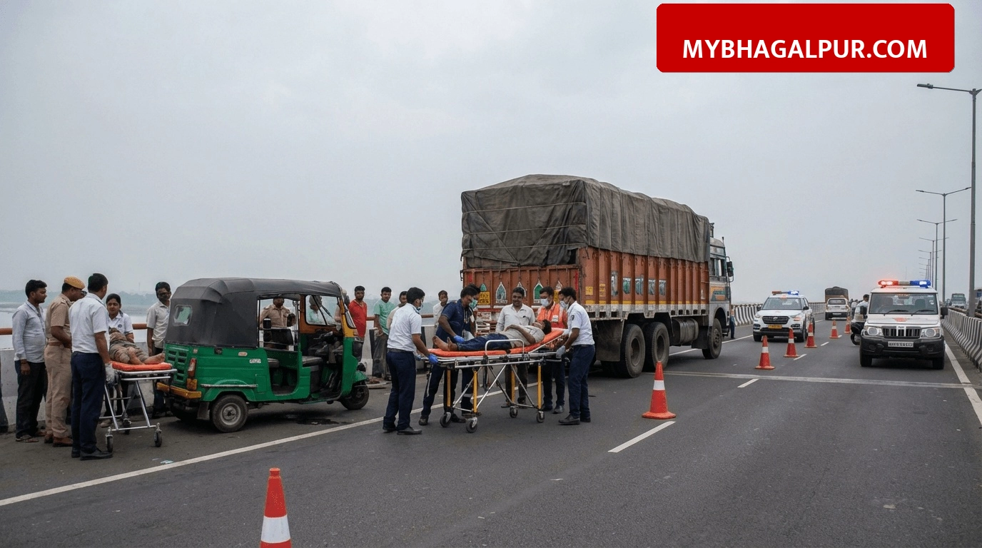 भागलपुर विक्रमशिला सेतु पर भीषण सड़क हादसा, ट्रक की टक्कर से टोटो सवार 4 लोग गंभीर रूप से घायल