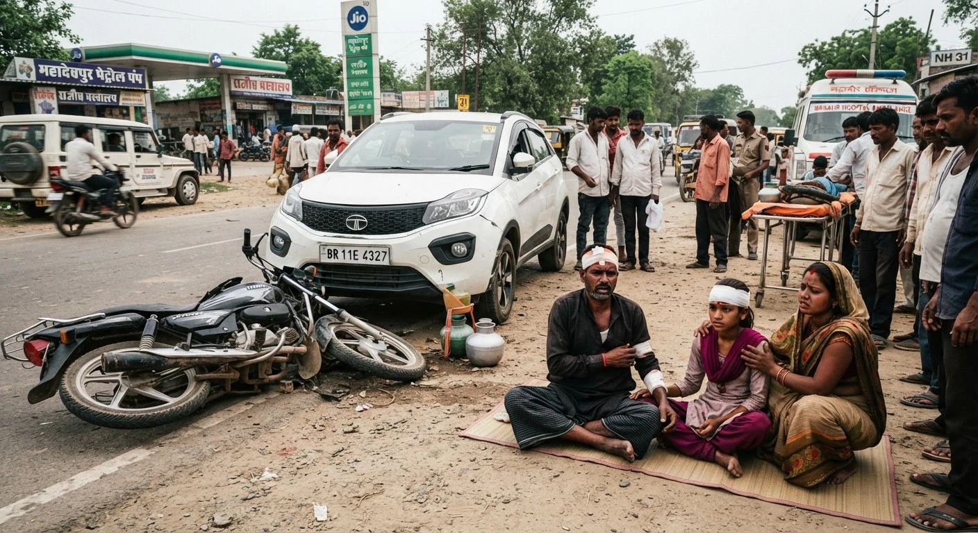 कहलगांव में कार ने बाइक को मारी जोरदार टक्कर, मधेपुरा का पूरा परिवार घायल, पिता-पुत्री रेफर