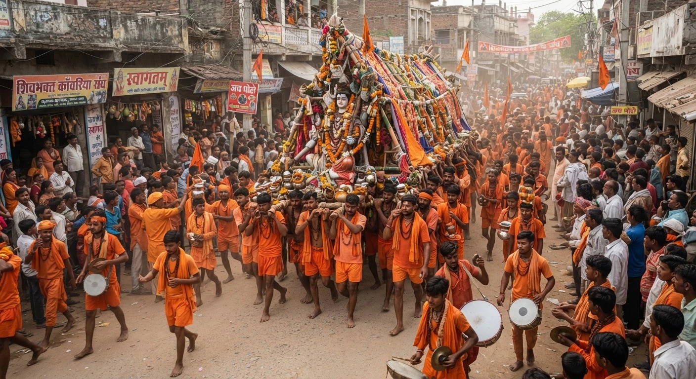 बासुकीनाथ धाम के लिए रवाना हुए 400 शिवभक्त, 41 फीट का भव्य कांवर भी साथ