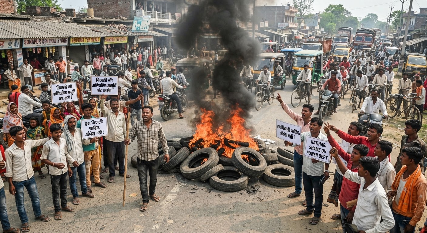 कटिहार: बिजली संकट से गुस्साए ग्रामीणों ने सड़क जाम कर किया जोरदार प्रदर्शन