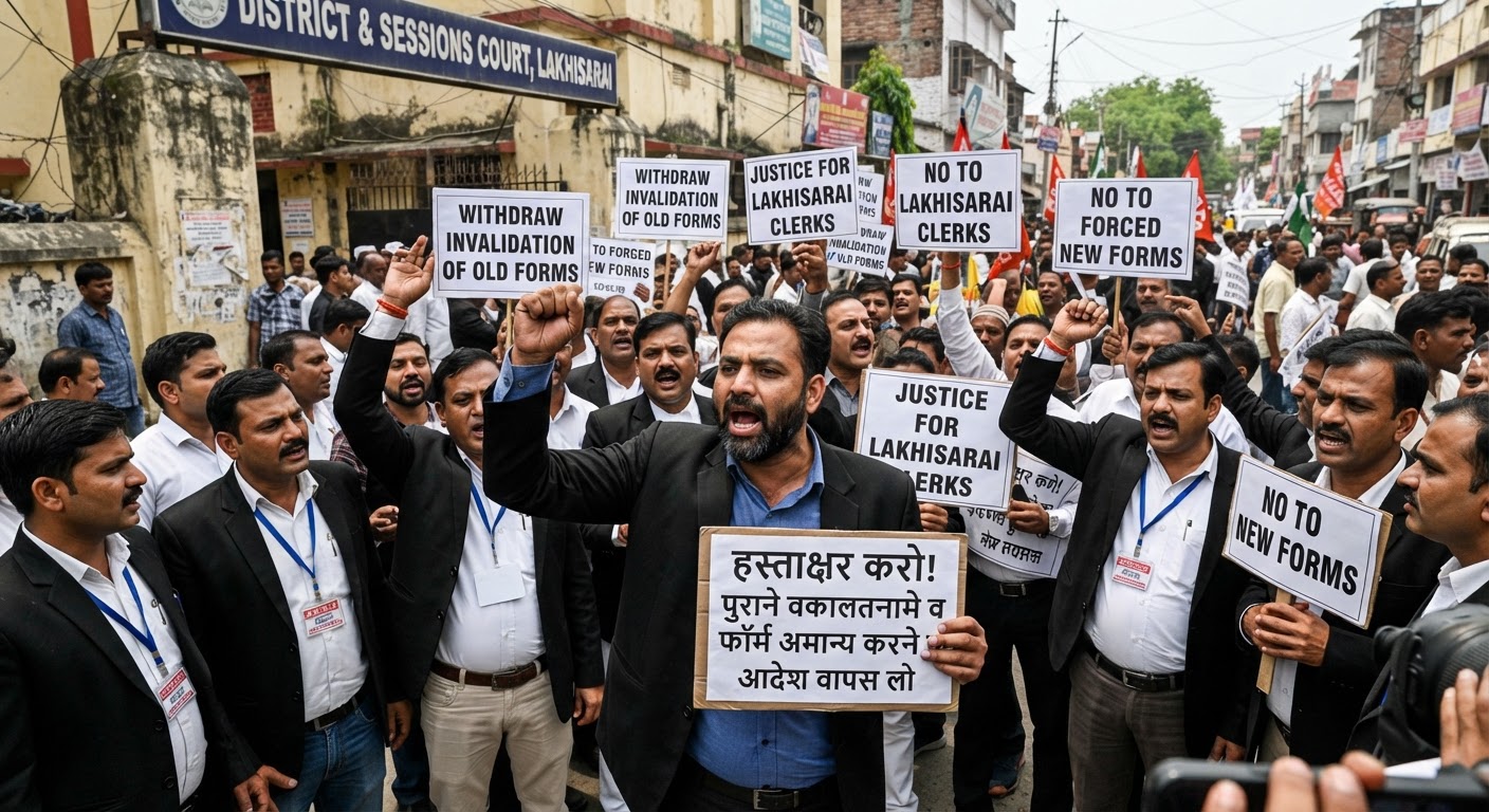 लखीसराय: पुराने लीगल फॉर्म रद्द करने के फैसले पर भड़के क्लर्क, जोरदार विरोध शुरू
