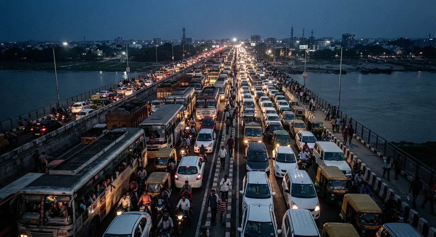 विक्रमशिला सेतु पर भीषण जाम: 7 घंटे तक थमी रफ्तार, लोग हुए बेहाल!