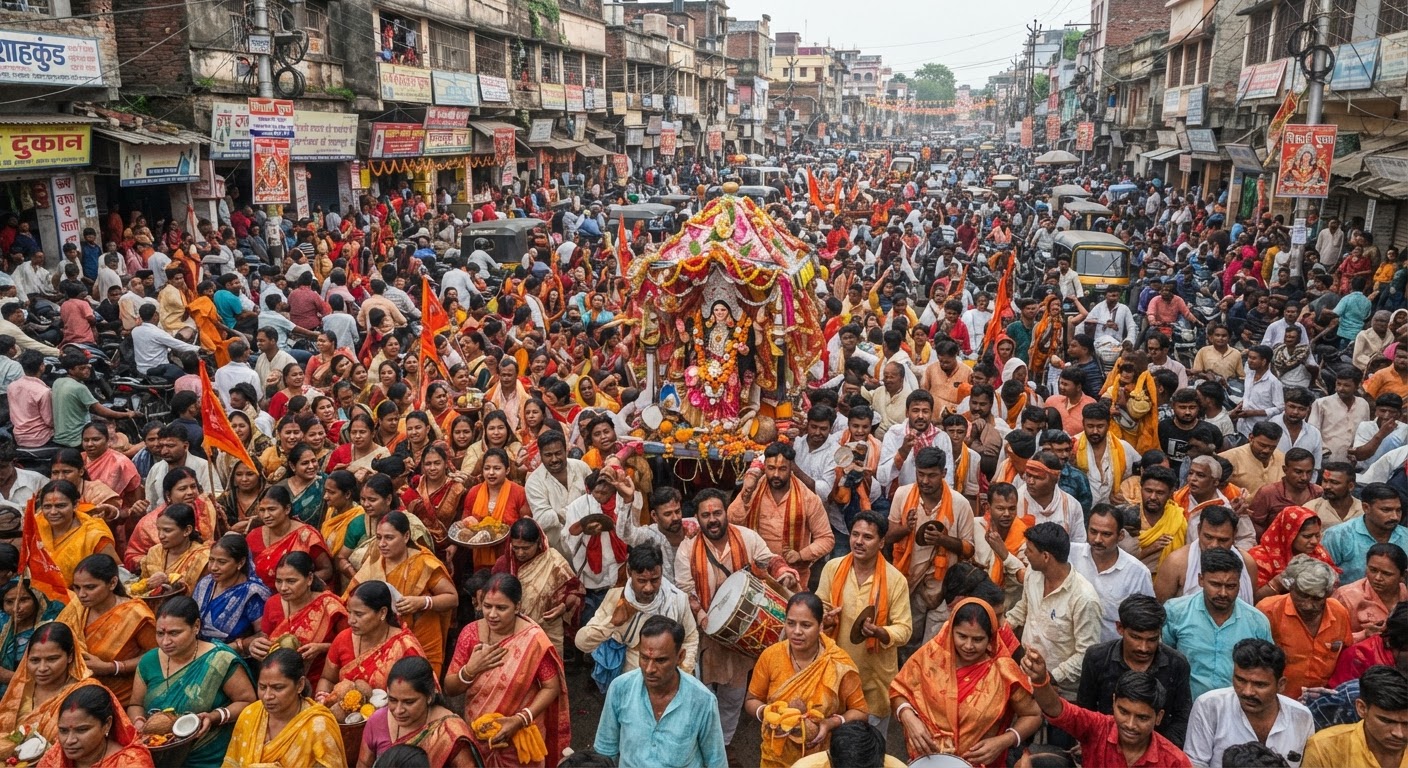 भागलपुर में बिषहरी पूजा की भारी भीड़: शाहकुंड इलाके में लगा लंबा जाम, सुरक्षा के कड़े इंतजाम