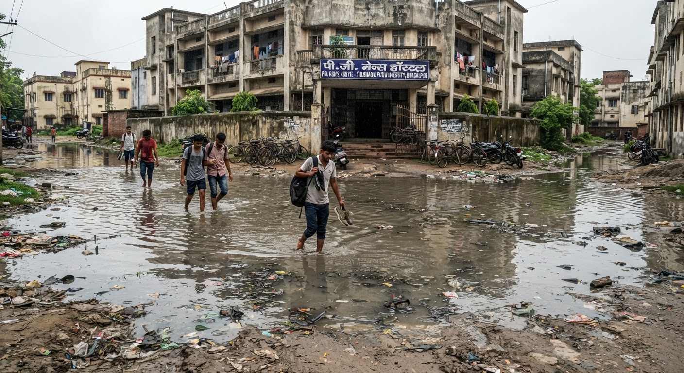सावधान! TMBU पीजी हॉस्टल में भरा भीषण पानी, बीमारियों का बढ़ा खतरा