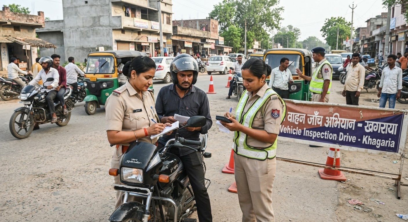 खगड़िया में ट्रैफिक पुलिस का बड़ा एक्शन: 393 गाड़ियां जांची, वसूला हजारों का जुर्माना