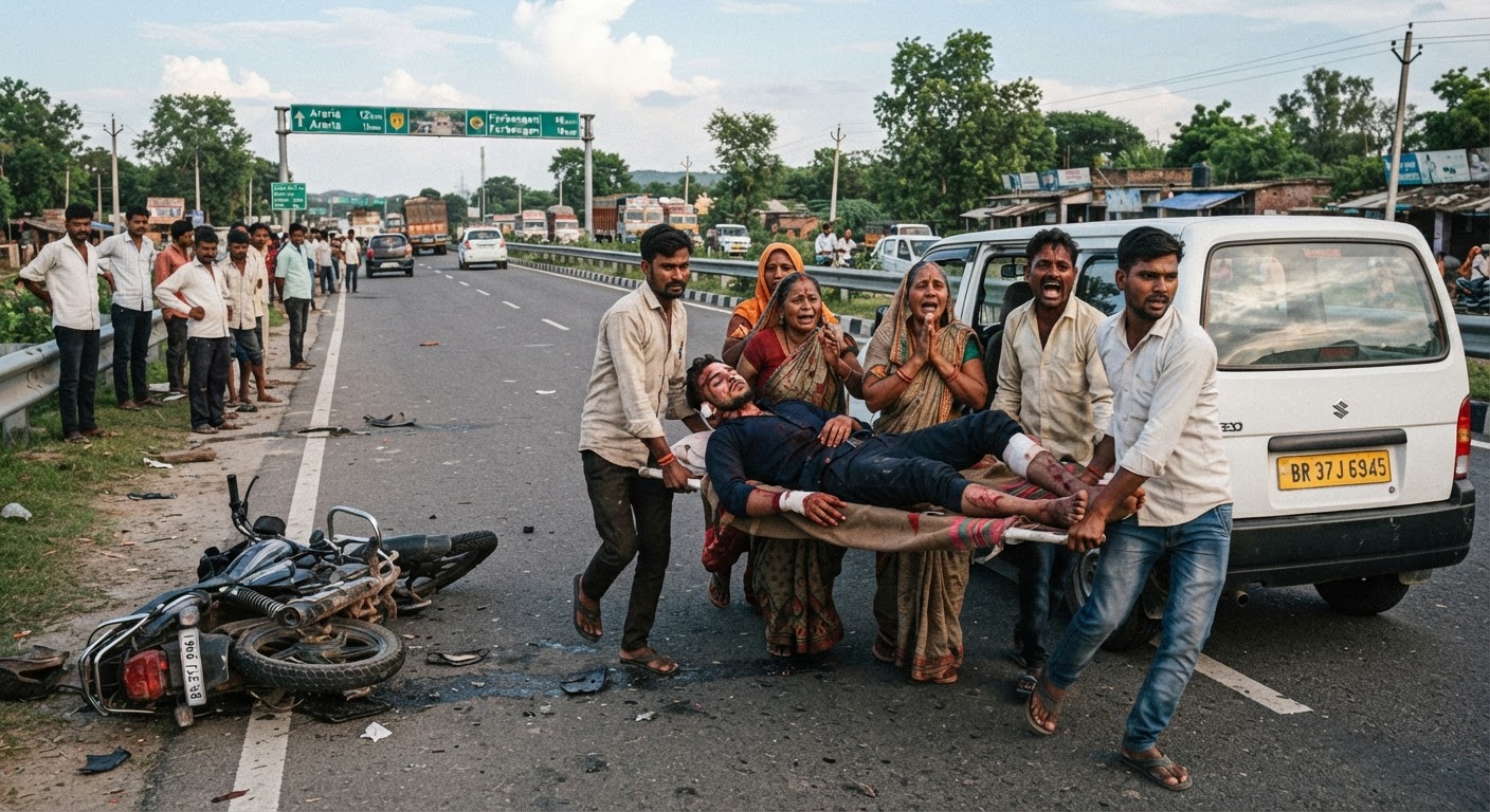 खौफनाक हादसा: अररिया-फारबिसगंज फोरलेन पर बाइक अनियंत्रित होकर पलटी, युवक गंभीर रूप से घायल