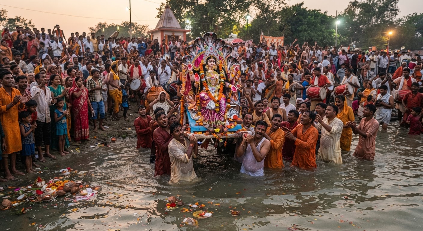 जलालगढ़ में धूमधाम से संपन्न हुई विषहरी पूजा, गाजे-बाजे के साथ मूर्तियों का हुआ विसर्जन