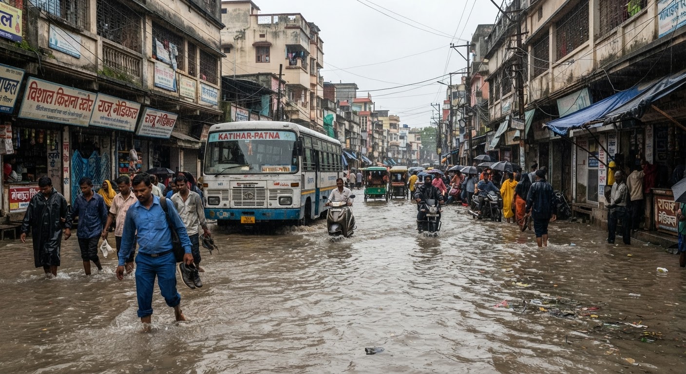 कटिहार में आधे घंटे की बारिश ने मचाया हाहाकार, सड़कों पर भरा पानी, लोग परेशान