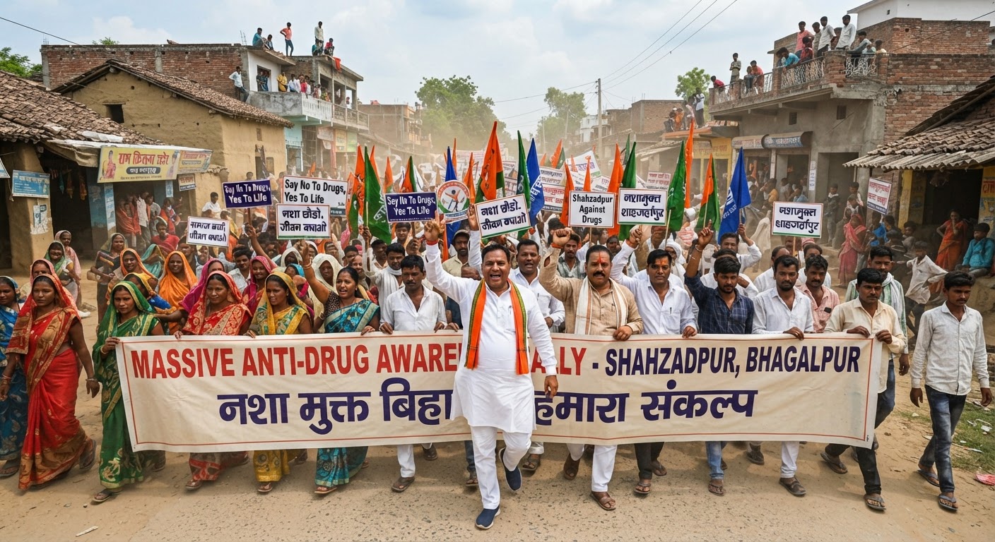 नशे के खिलाफ शाहजदपुर में गूंजा नारा: हजारों छात्रों और ग्रामीणों ने ली नशामुक्त समाज की शपथ