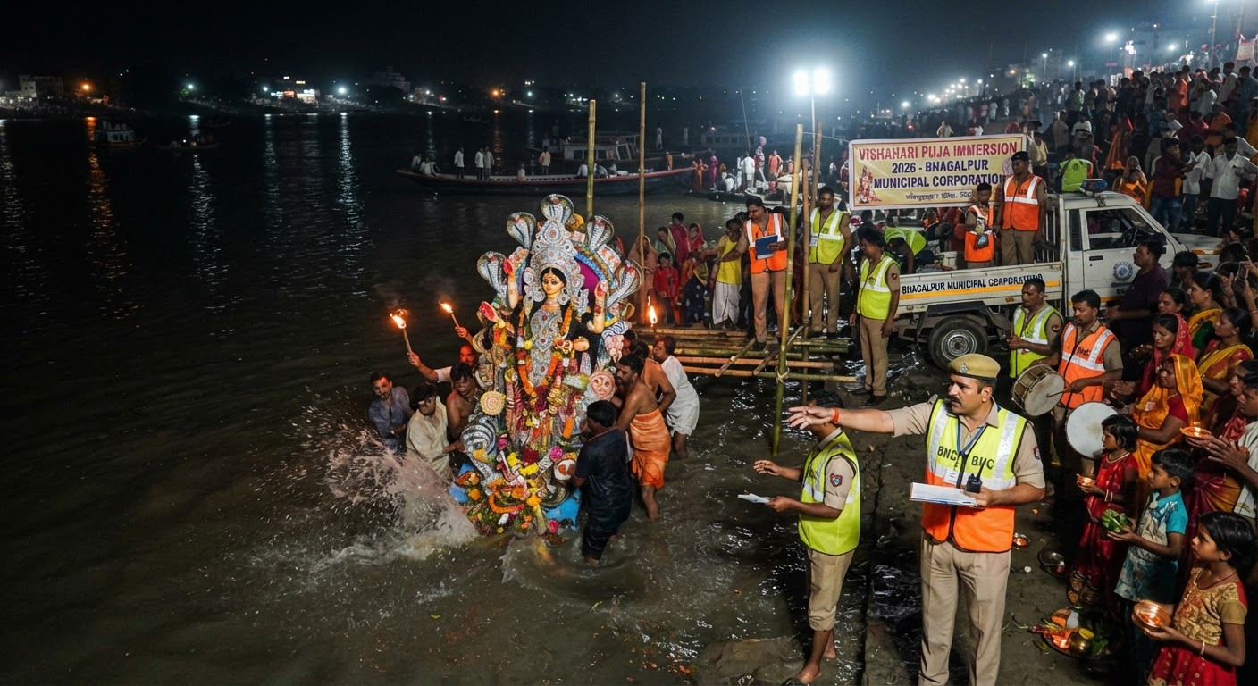 भगालपुर: धूमधाम से विसर्जित हुईं विषहरी माता की मूर्तियां, नगर निगम ने किए पुख्ता इंतजाम