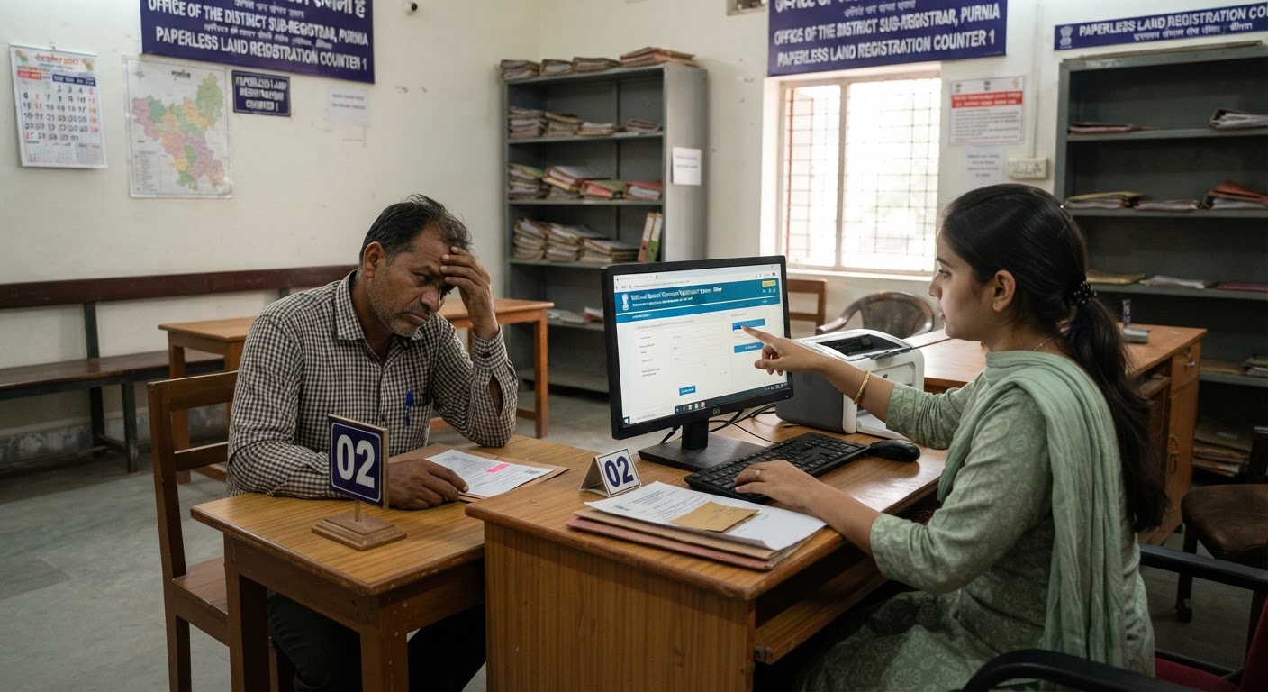 पूर्णिया में पेपरलेस रजिस्ट्री से बढ़ी मुश्किल: रफ्तार हुई बेहद धीमी, लोग परेशान