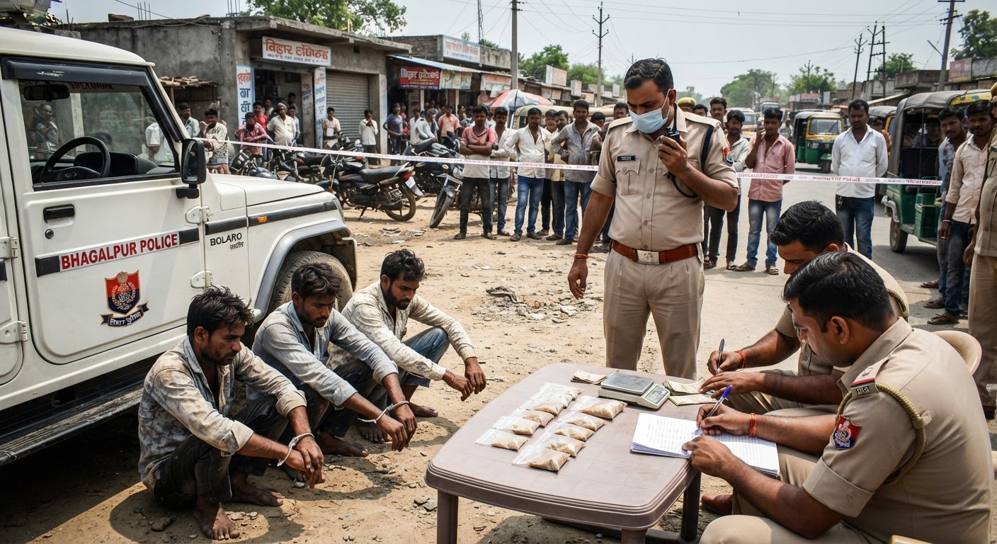 भागलपुर के सबौर में पुलिस की बड़ी कार्रवाई, दो लाख की ब्राउन शुगर के साथ तीन गिरफ्तार