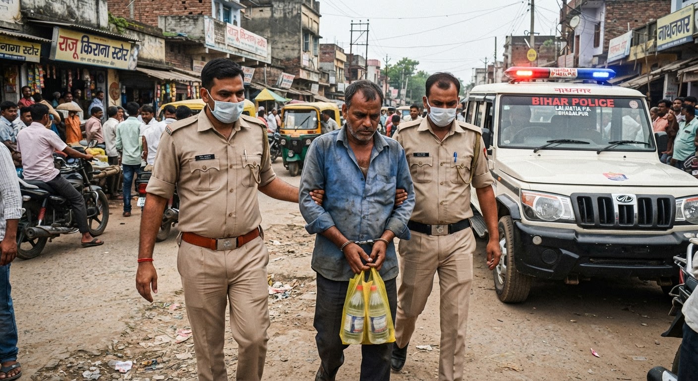 भागलपुर के नाथनगर में लालमटिया पुलिस ने पकड़ी शराब, दो लीटर देसी शराब के साथ तस्कर गिरफ्तार
