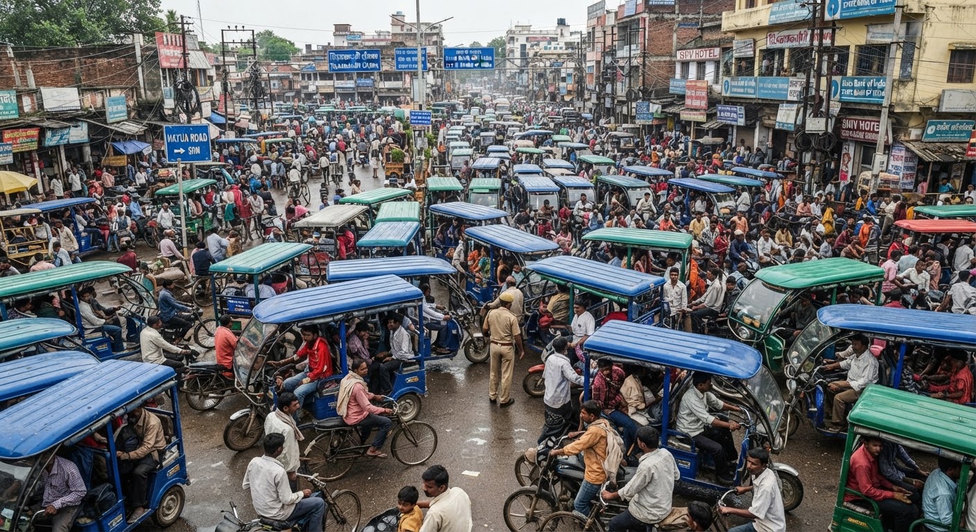 भागलपुर के तिलकामांझी चौक पर ई-रिक्शा चालकों की मनमानी से लगा भीषण जाम