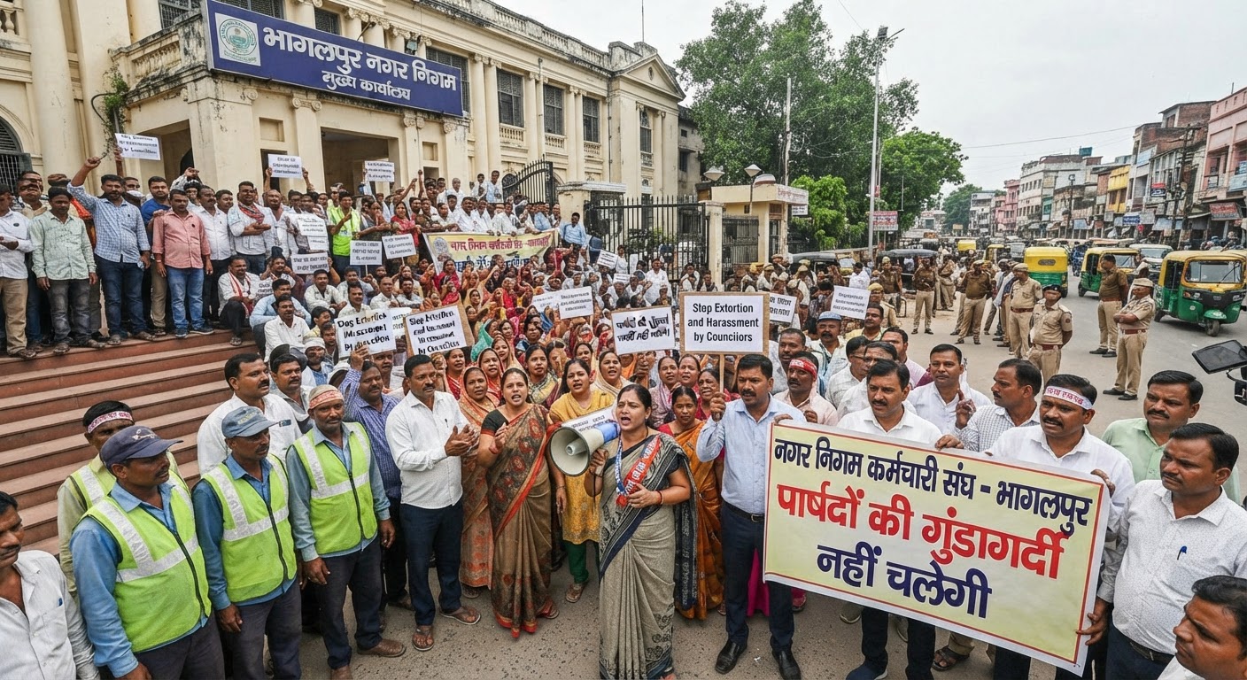 भागलपुर नगर निगम के कर्मचारियों ने पार्षदों पर लगाया रंगदारी और उत्पीड़न का बड़ा आरोप