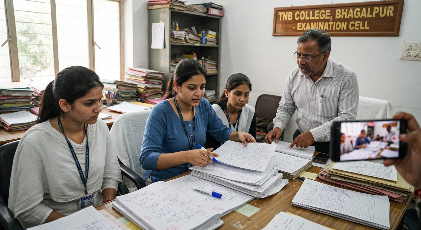 चौंकाने वाला वीडियो आया सामने, टीएनबी कॉलेज में छात्राओं द्वारा कॉपियां जांचने पर जांच शुरू