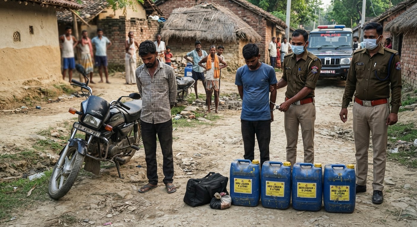 महिषी में बड़ी कार्रवाई: 21 लीटर देशी शराब के साथ दो गिरफ्तार, बाइक जब्त