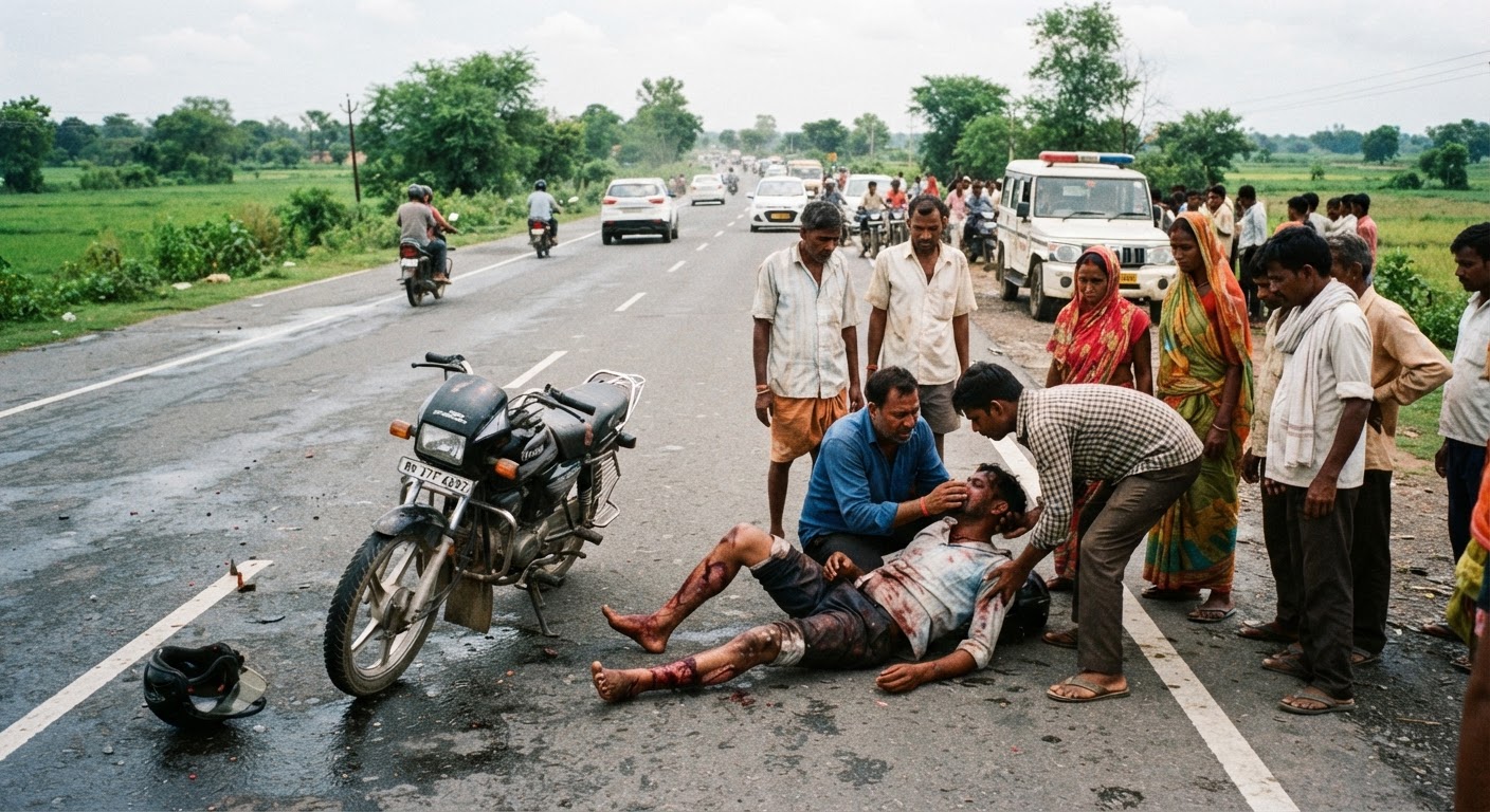 अररिया-पूर्णिया फोरलेन के पास मोटरसाइकिल हादसे में युवक गंभीर रूप से घायल