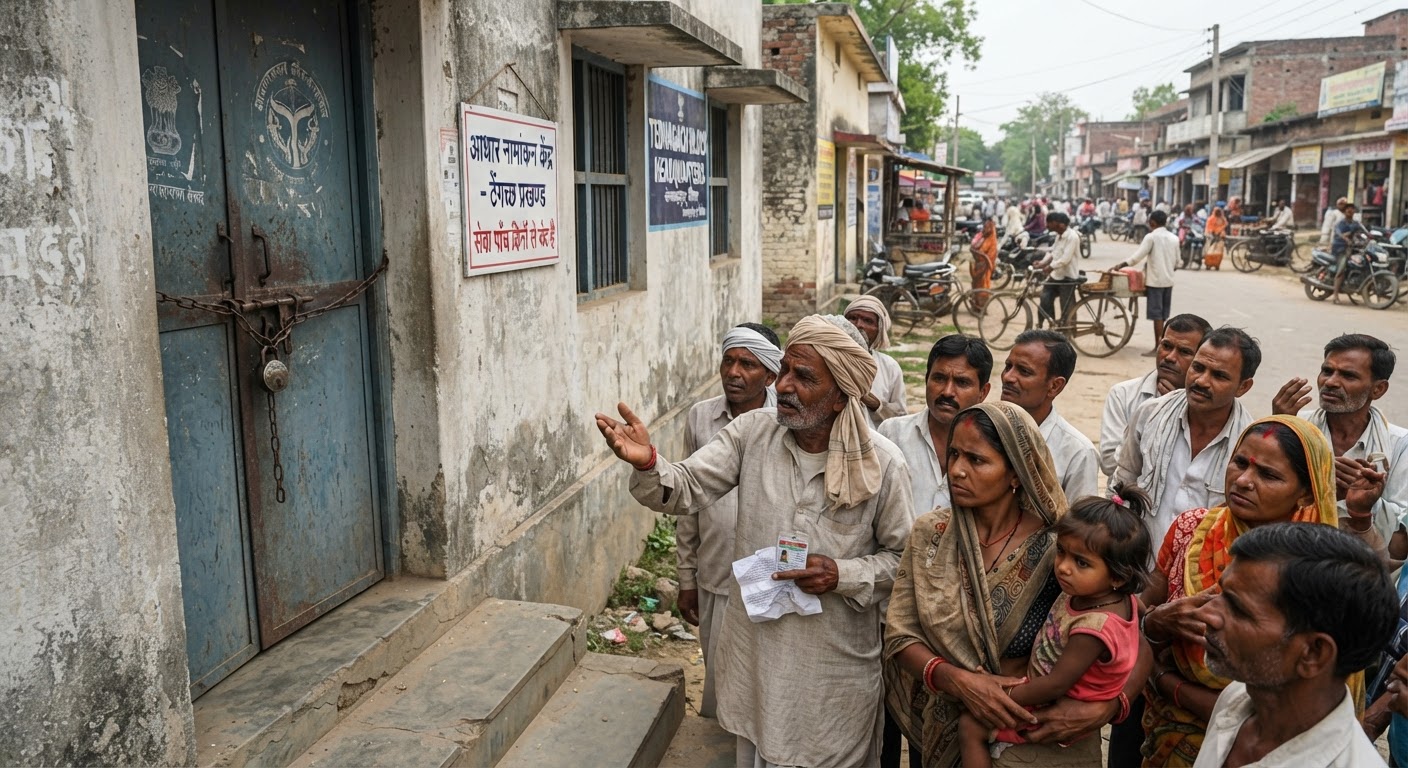 बड़ी परेशानी! तेधागाछ में पांच दिनों से आधार केंद्र बंद, जनता परेशान
