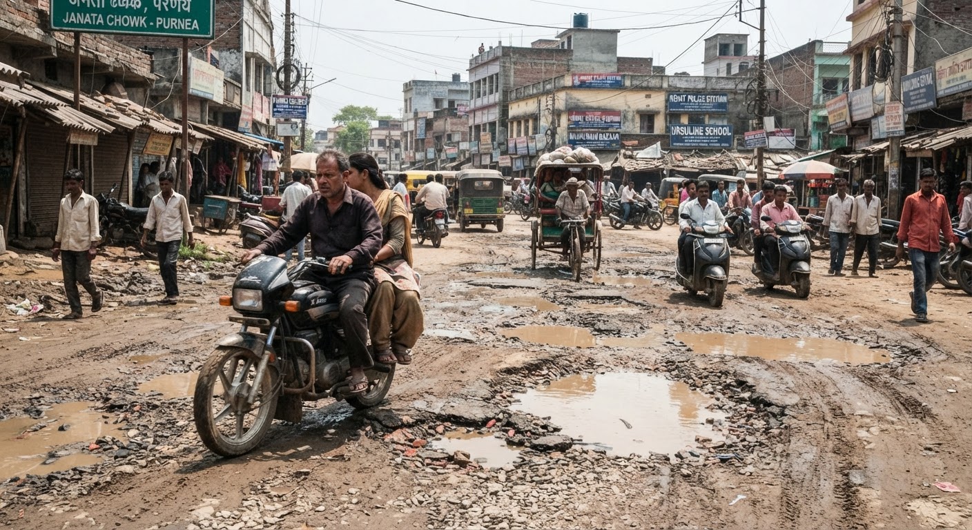 पूर्णिया में जर्जर सड़क से बढ़ी मुश्किलें, जल्द मरम्मत की मांग