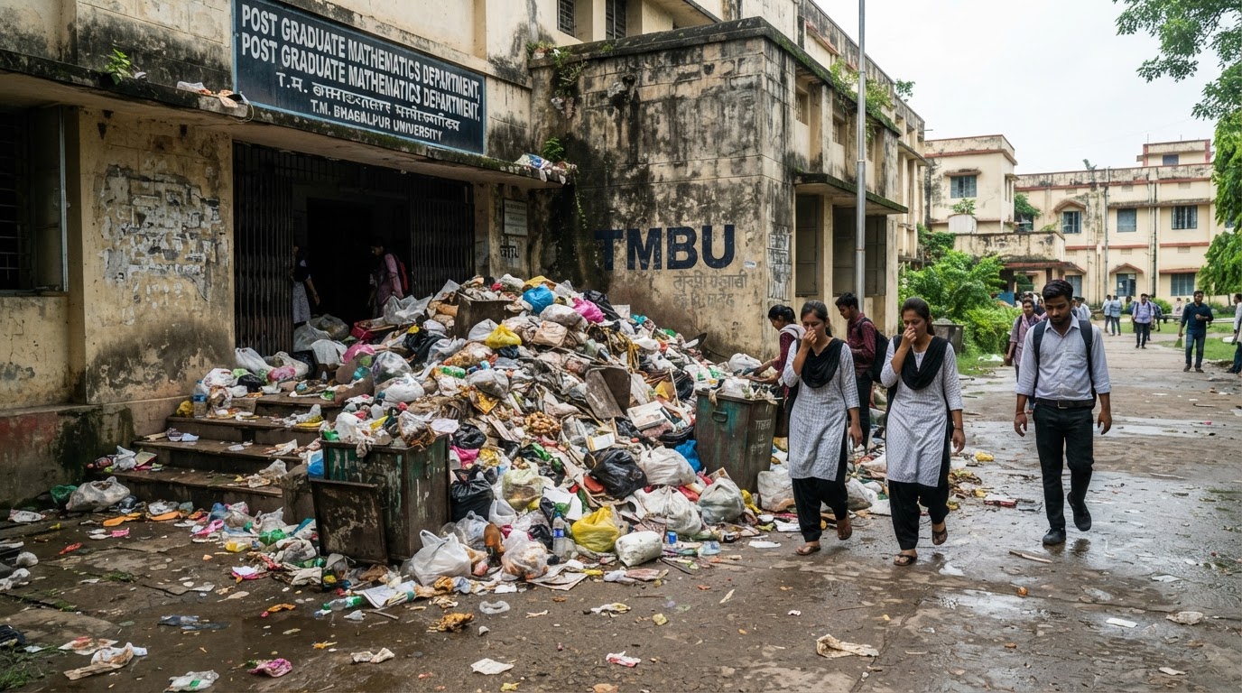 TMBU गणित विभाग के बाहर कचरे का ढेर, छात्रों और शिक्षकों का चलना हुआ मुश्किल