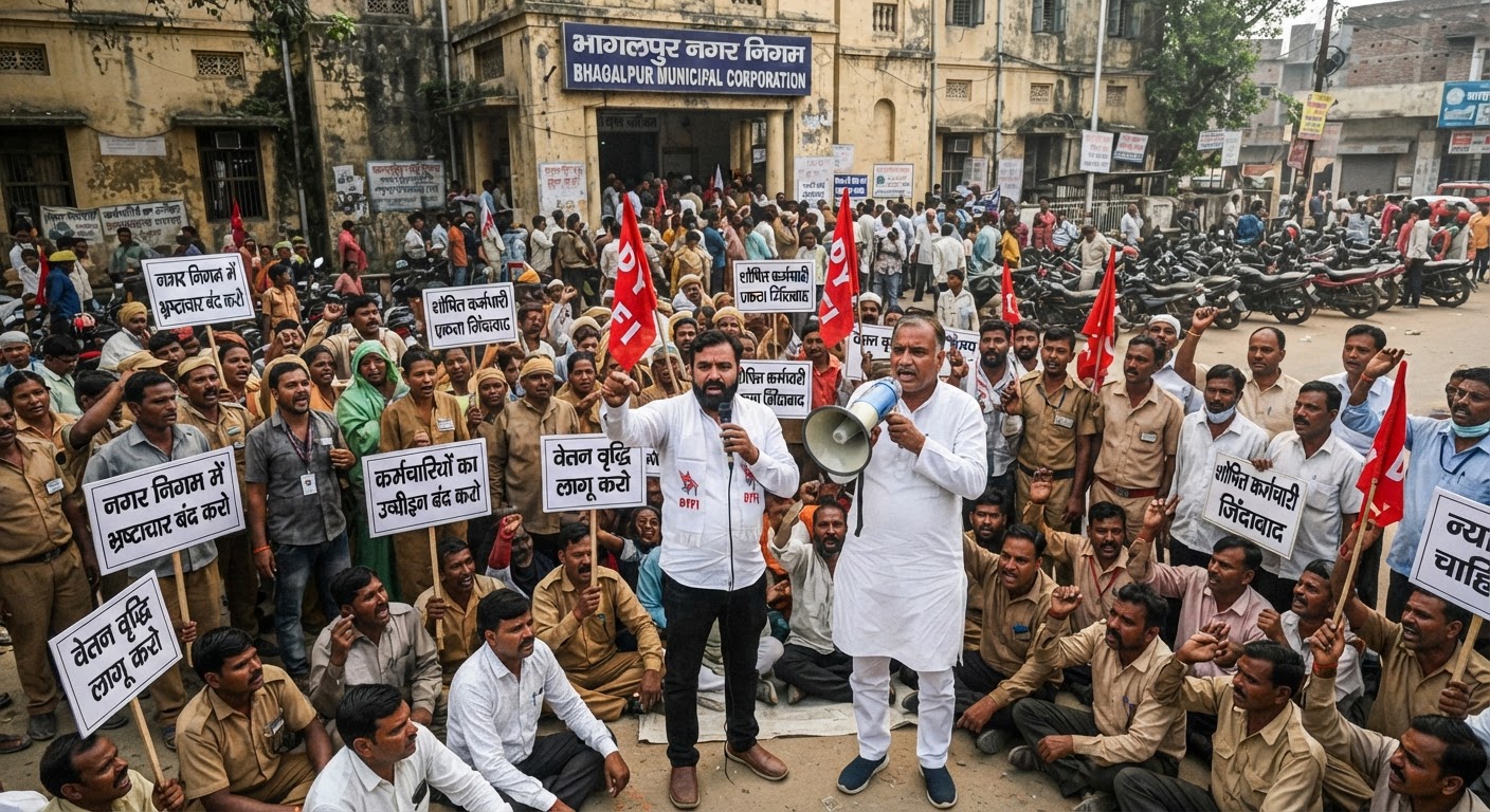 भागलपुर नगर निगम के कर्मचारियों ने उत्पीड़न और भ्रष्टाचार के खिलाफ किया जोरदार प्रदर्शन