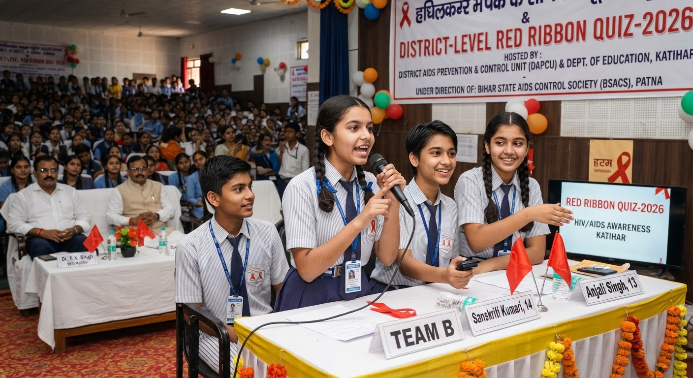 katihar mein red ribbon quiz-2026 ka aayojan, hiv-aids par jaagrukta