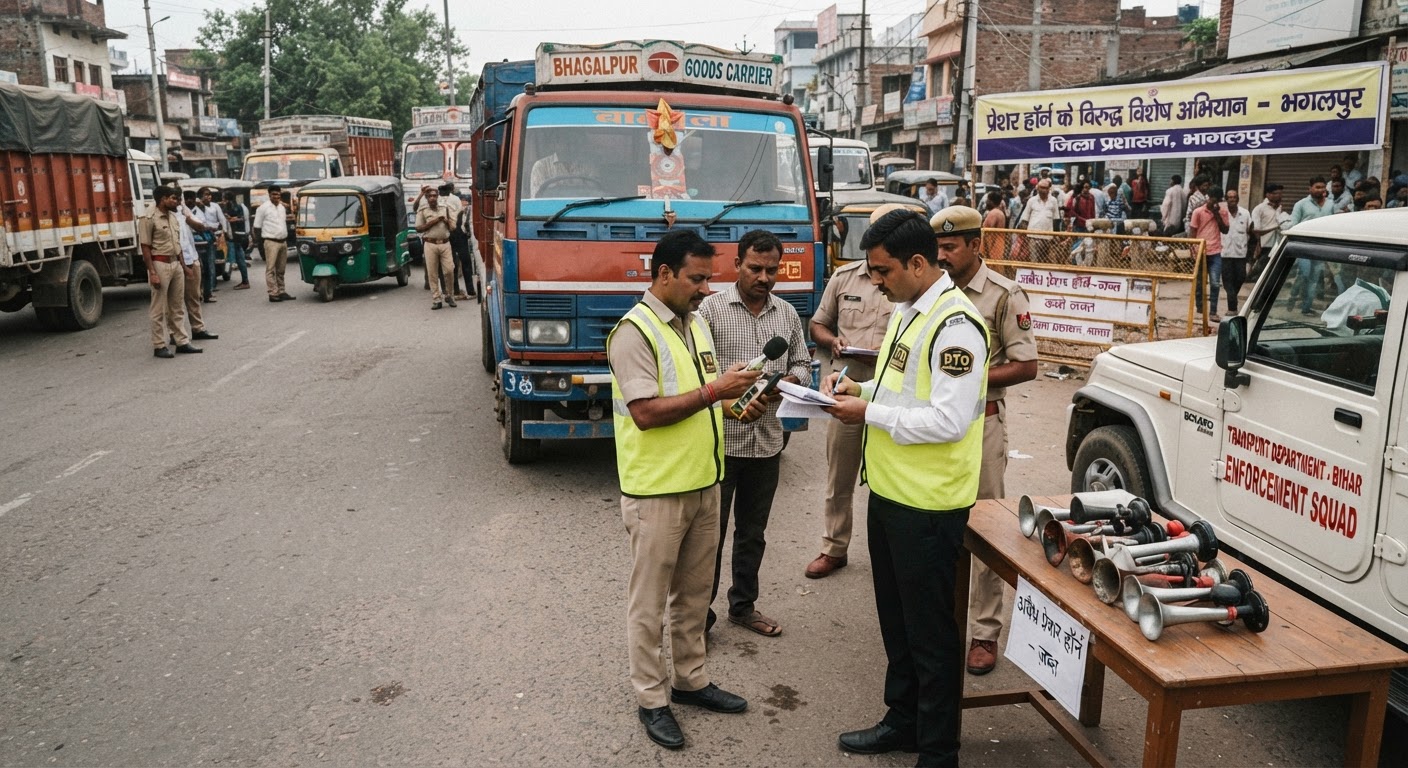 भागलपुर में प्रेशर हॉर्न पर बड़ी कार्रवाई, पहले दिन वसूले 2.24 लाख रुपये