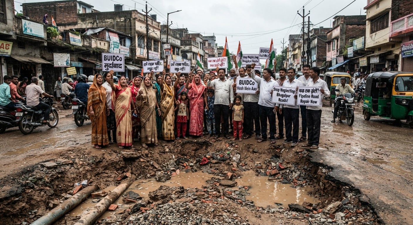 भागलपुर में सड़क खराब: पाइपलाइन के बाद गड्ढे नहीं भरे