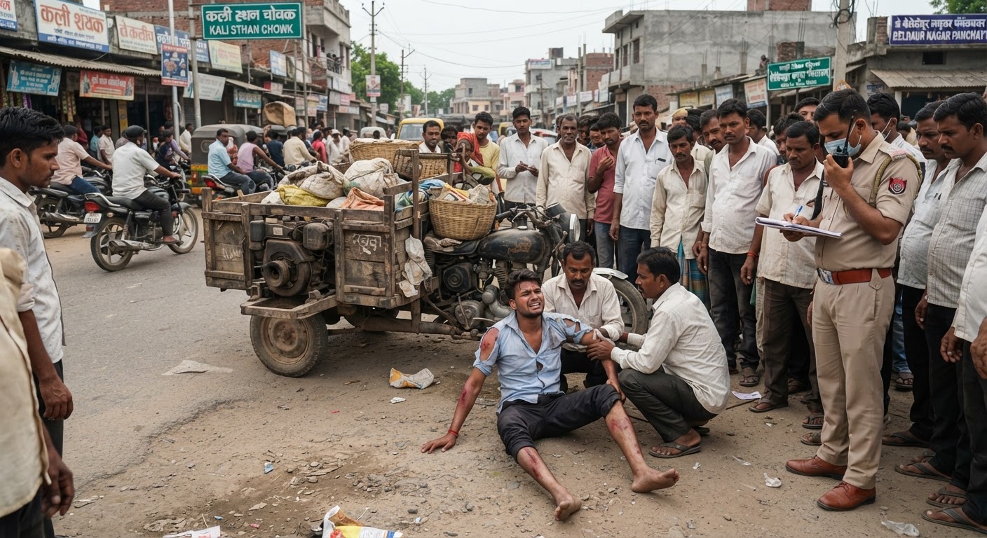 बलगौर में जुगाड़ गाड़ी से गिरे युवक, मची अफरा-तफरी