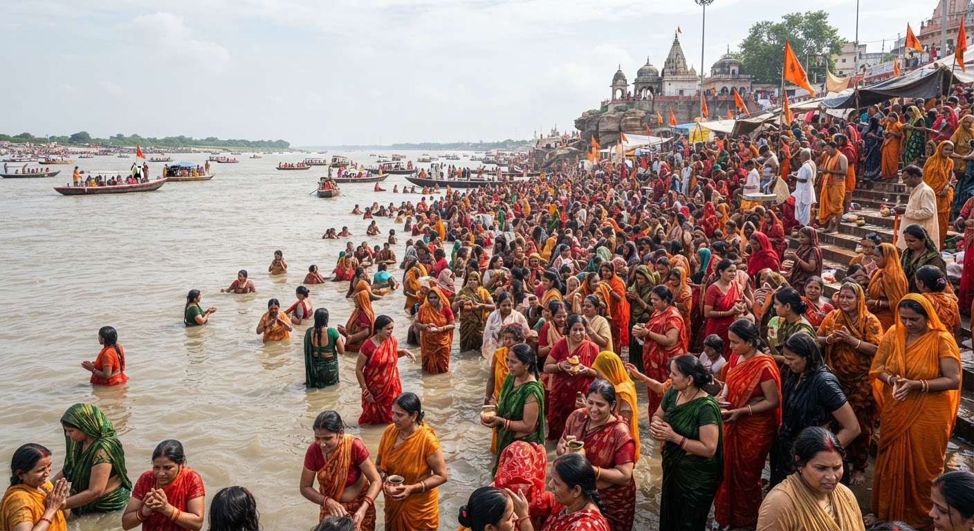 सुल्तानगंज में सिंह नक्षत्र के पहले रविवार को उमड़ी महिलाओं की भारी भीड़
