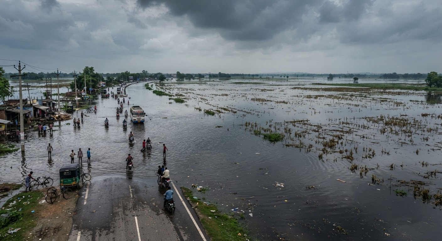 गंगा के पानी से एनएच-80 डूबा, हजारों एकड़ फसल बर्बाद