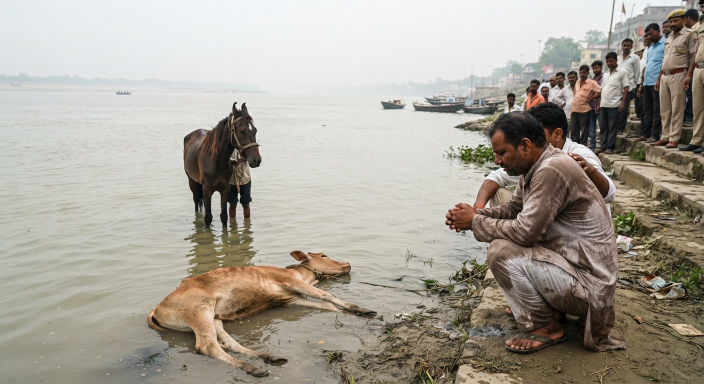 अकबरपुर के अमिया घाट पर गंगा नदी में डूबकर बछड़े की दर्दनाक मौत