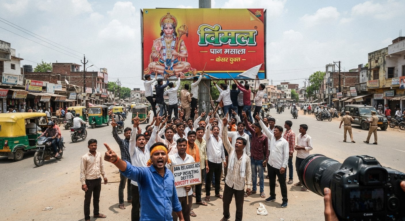 शर्मनाक! भागलपुर में तंबाकू के विज्ञापन पर देवी-देवता की तस्वीर देख भड़के लोग