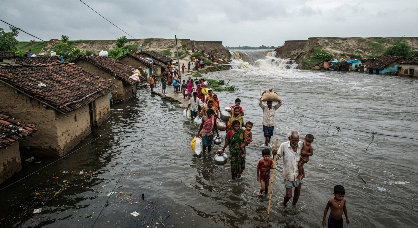 बिहार में बाढ़ का कहर, सुरक्षित स्थानों की ओर भाग रहे लोग