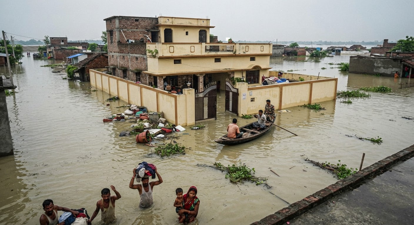 भागलपुर में तटबंध टूटने से ऊर्जा मंत्री के घर घुसा बाढ़ का पानी