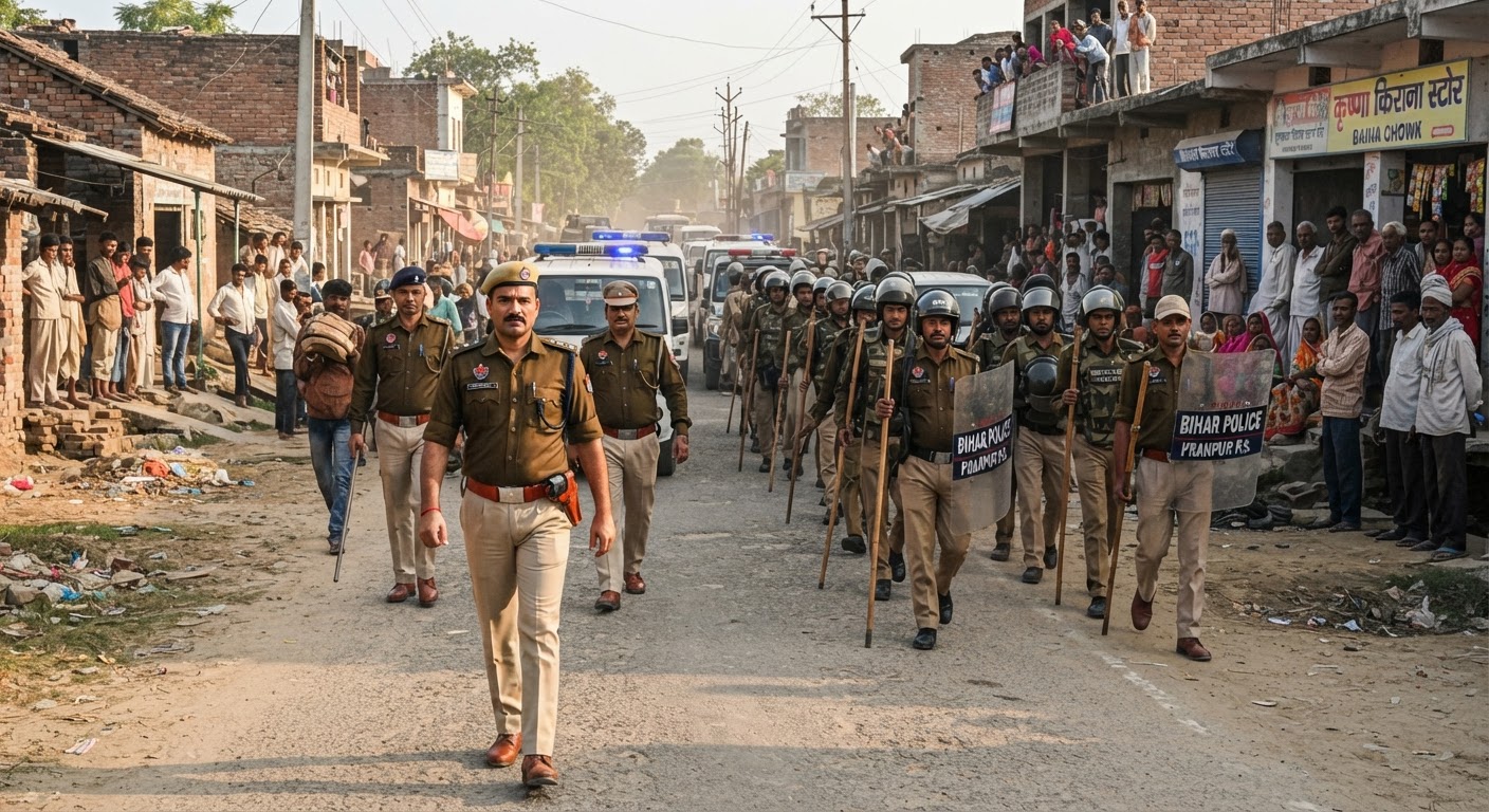 कटिहार के बैना में झड़प के बाद पुलिस अधीक्षक ने निकाला फ्लैग मार्च