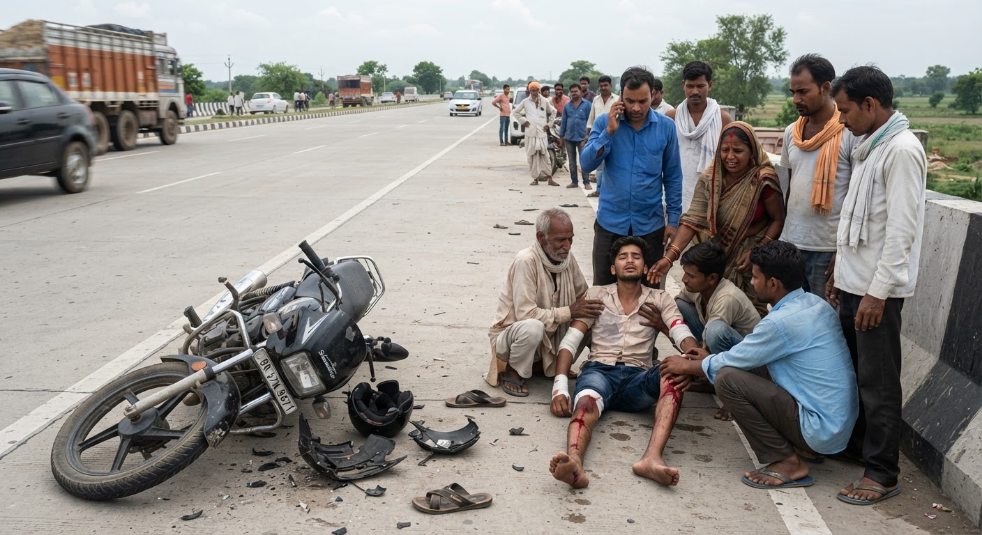 दर्दनाक हादसा! अररिया-फारबिसगंज फोरलेन पर बाइक अनियंत्रित होने से युवक गंभीर रूप से घायल