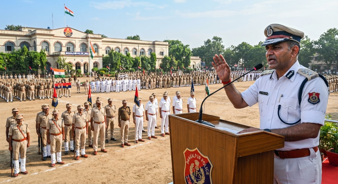 भागलपुर में एसएसपी प्रमोद कुमार यादव ने पुलिस लाइन में की साप्ताहिक परेड, दिए सख्त निर्देश