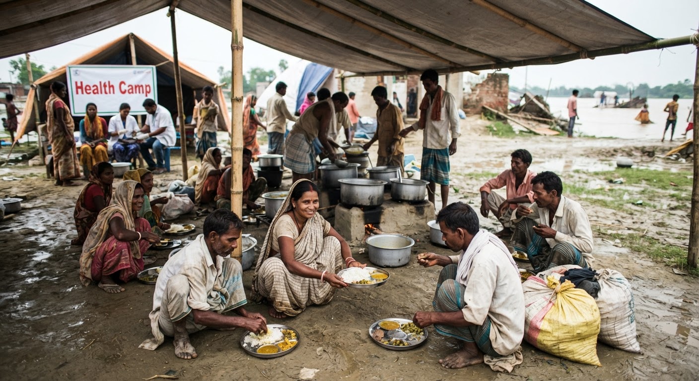 नवगछिया में बाढ़ पीड़ितों के लिए कम्युनिटी किचन और स्वास्थ्य शिविर शुरू