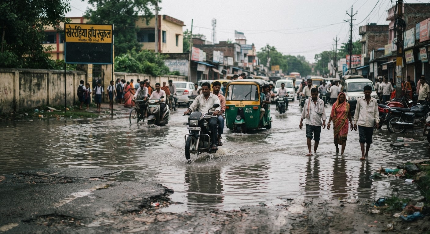 खेतहिया हाईस्कूल के पास एनएच-80 पर जलभराव से लोग परेशान