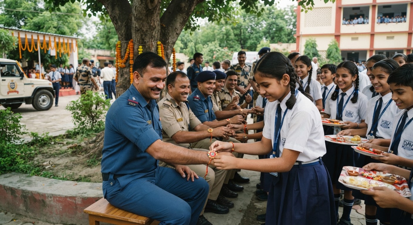 शहीदों के पहरेदार सीआईएसएफ जवानों को डीएवी कहलगांव के बच्चों ने बांधी राखी