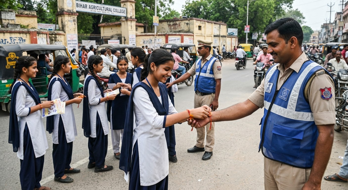 भागलपुर में छात्राओं ने बांधी रक्षा सूत्र और दिए सड़क सुरक्षा का संदेश