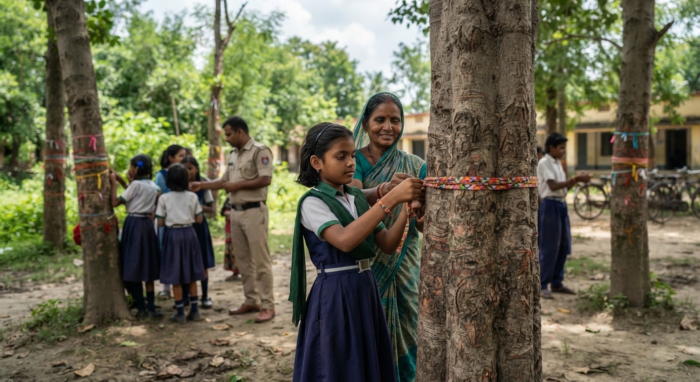 बिहार पेड़ सुरक्षा दिवस 2026: पेड़ों को बांधी रक्षा सूत्र