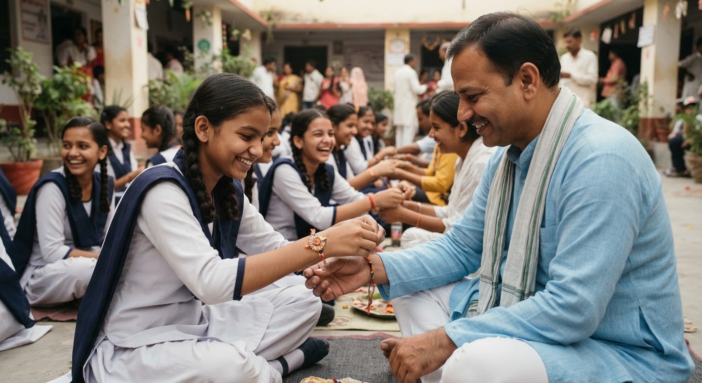 चौथम के कस्तूरबा विद्यालय में छात्राओं ने अधिकारियों को बांधी राखी