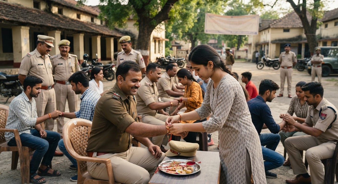 नवगछिया पुलिस लाइन में सेवार्थ विद्यार्थी और एबीवीपी ने पुलिसकर्मियों के साथ मनाया रक्षाबंधन
