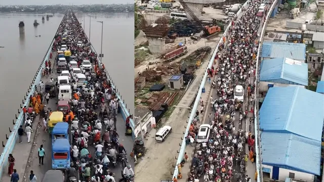 भागलपुर के विक्रमशिला सेतु पर 11 घंटे लगा भयानक जाम, वाहन फंसे