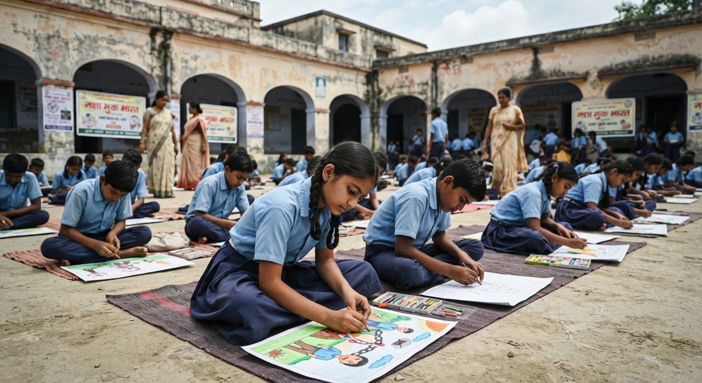 खगड़िया में नशा मुक्ति अभियान: बच्चों ने चित्रकला से दिया बड़ा संदेश