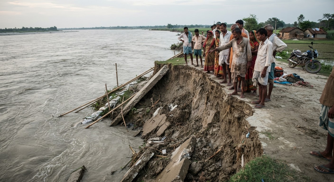 भागलपुर में गंगा का भीषण कटाव, रघुपुर तटबंध का 220 मीटर हिस्सा नदी में समाया