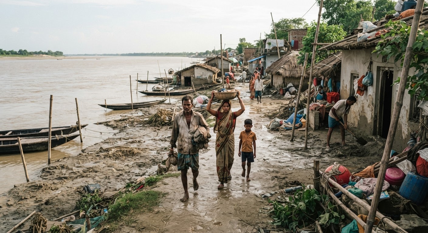 भागलपुर के अकबरनगर में गंगा का घटता स्तर, राहत लेकिन बाढ़ का खतरा कायम